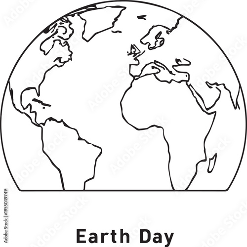Earth Day vector illustration with hand drawn globe and world map outline on white background