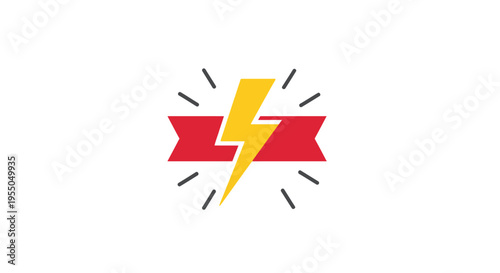 Lightning Bolt Icon with Red Banners.