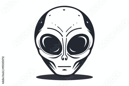 Striking monotone drawing displays a detailed and stylized extraterrestrial face headon
