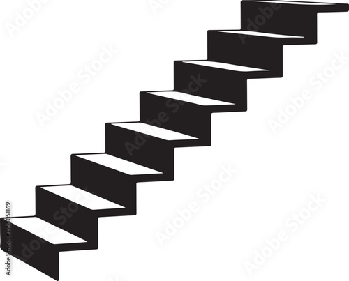 Black Staircase Steps Going Up on White Background
