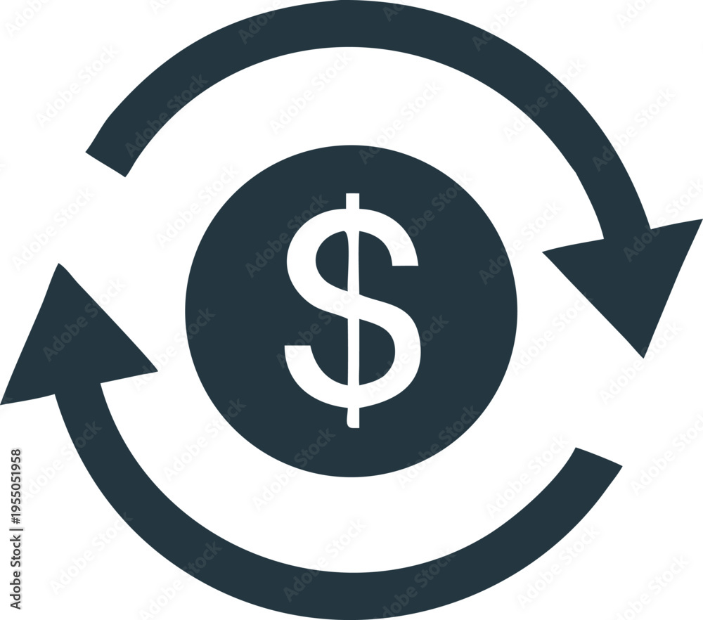 Obraz premium Currency exchange shows a dollar symbol icon surrounded by arrows in a circular pattern