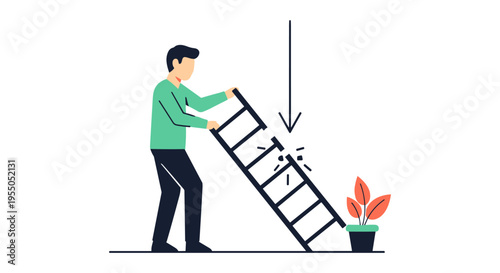 Man accidentally drops ladder on potted plant