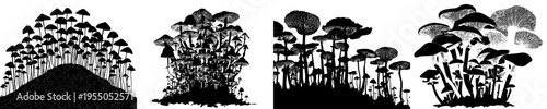 Whimsical Forest of Mushrooms: A Silhouette of Nature's Delight