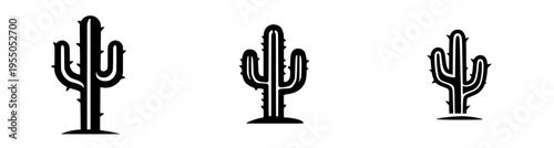 Silhouetted Saguaro Cactus in a Monochrome Desert Landscape