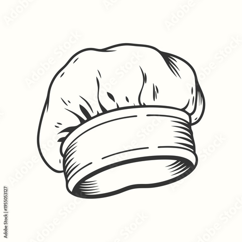Simple monochromatic chef hat with realistic lines conveys culinary expertise perfectly