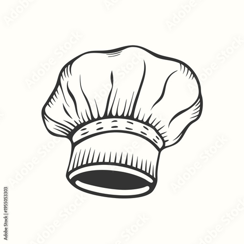 Isolated illustration of a traditional toque chef hat with black stroke lines
