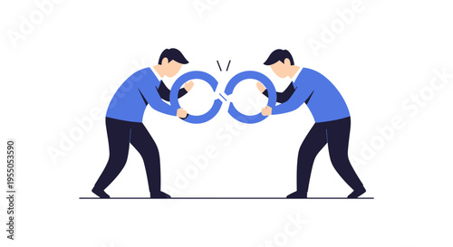 Businessmen pulling apart linked circles