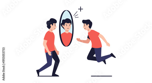 man chasing reflection in mirror