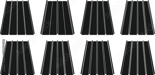 Eight Black Silhouettes of Slatted or Paneled Surfaces on a White Background texture pattern