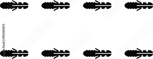 Eight Black Silhouettes of Wall Anchors or Expansion Plugs on a White Background fastener hardware