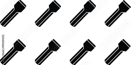 Eight identical black silhouette icons of a chisel head with three parallel lines tool black and white