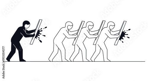 Businessman pushing competitors away with ease