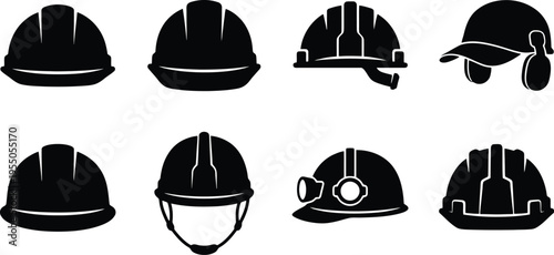 Hard Hat and Safety Helmet Icon Set on White Background 5f9d01b807 illustration
