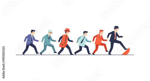 business people running in a line, teamwork and collaboration