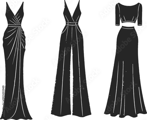 Met gala new york fashion illustration elegant black evening gowns