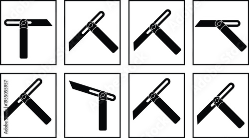Set of Black Adjustable Square Icons in Different Angles on White Background adjustable square symbol