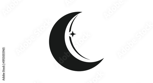 A striking crescent moon design with a single star creating a minimalist silhouette high quality professional