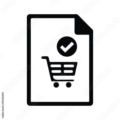 A document featuring a shopping cart and checkmark suggests order fulfillment status