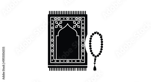 A black silhouette depicting a prayer rug and islamic beads a symbol of faith silhouette
