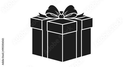 A black silhouette of a gift box adorned with a large bow representing celebration silhouette