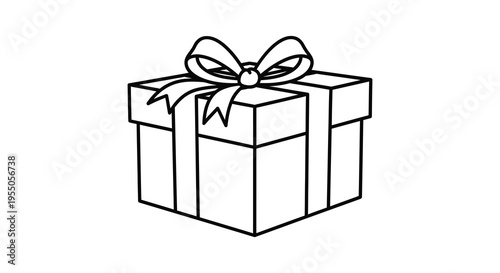 A neatly wrapped gift box with a decorative bow presented as a stark silhouette high quality