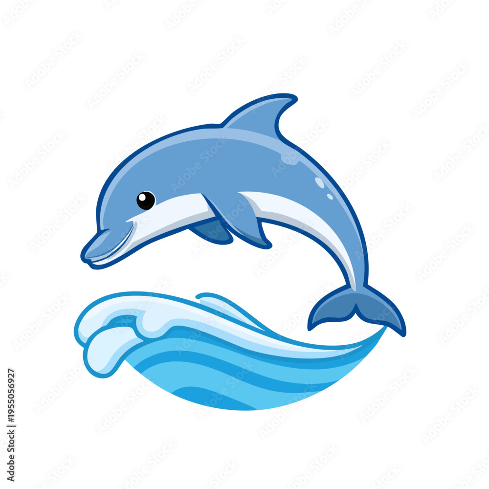Fototapeta premium A playful dolphin leaping gracefully over a stylized ocean wave, showcasing its joy and agility