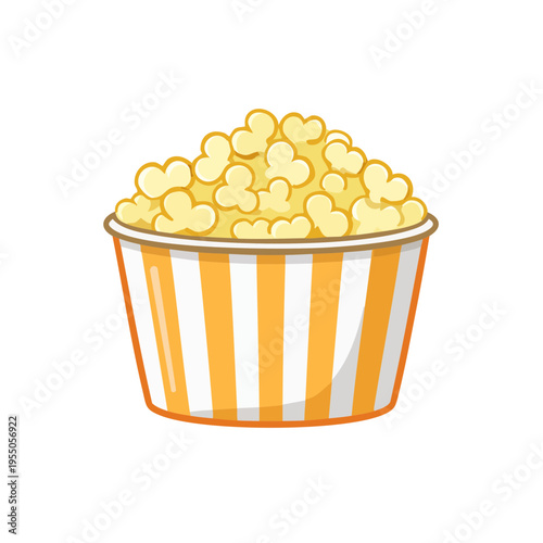 Delicious, freshly made popcorn spilling out of a striped container, ready for movie night
