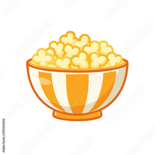 A bowl filled with freshly popped popcorn, perfect for a movie night snack. A colorful bowl, filled to the brim with delicious popcorn, ready to eat