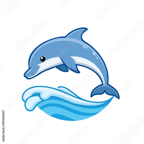 A playful dolphin leaping gracefully over a stylized ocean wave, showcasing its joy and agility