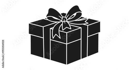 A black silhouette of a gift box adorned with a large decorative bow celebrating generosity silhouette