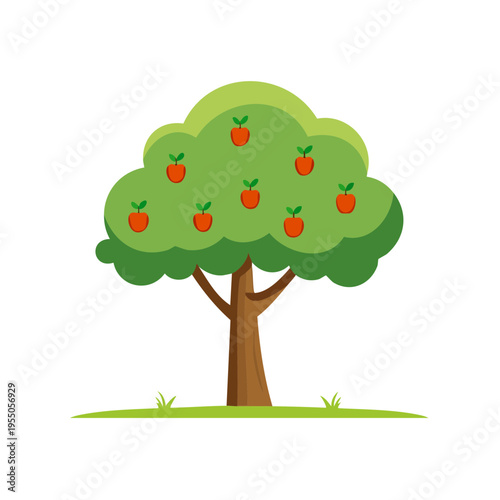 A cartoon tree with red apples growing on its branches