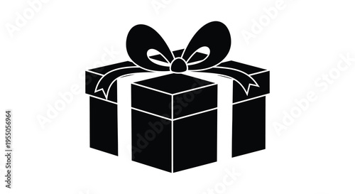 A black silhouette of a gift box adorned with a large bow representing celebration and gifting silhouette