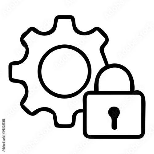 Security configuration icon featuring gear and padlock for administrative protection and system safety settings vector