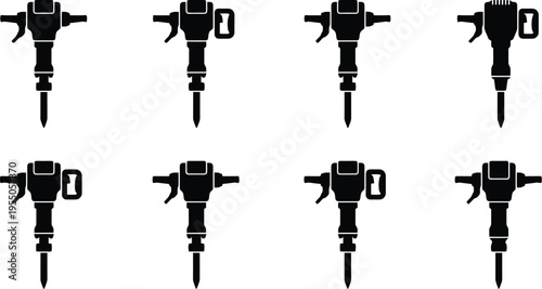 Silhouette Collection of Jackhammers with Variations in Handle and Top Design demolition tool construction tool