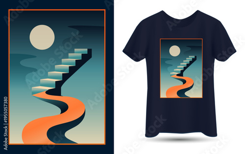 Surreal Staircase Landscape T-Shirt Design.
