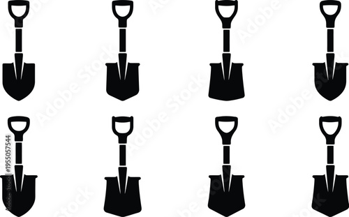 Silhouettes of Shovels with Different Blade Shapes on White Background illustration digging