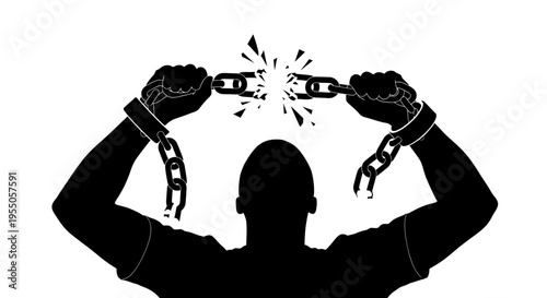 Silhouette of a Person Breaking Free from Chains