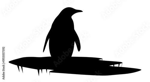 Black Silhouette of a Penguin Standing on an Ice Floe
