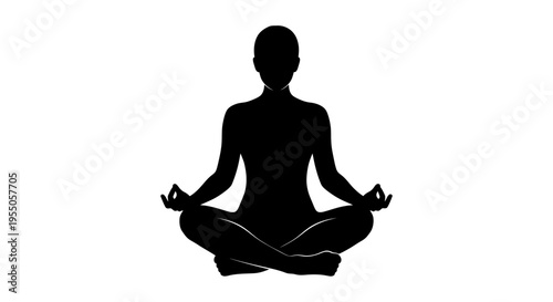 Black Silhouette of Person Meditating in Lotus Pose