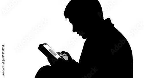 Silhouette of a Person Using a Smartphone Against a White Background