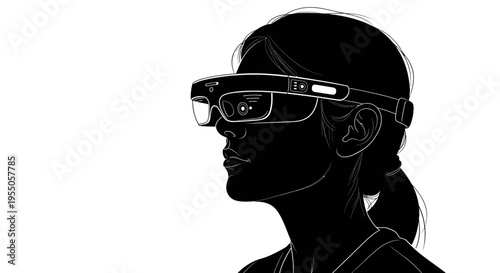 Silhouette of a woman wearing futuristic augmented reality smart glasses