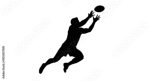 Silhouette of a Rugby Player Catching a Ball