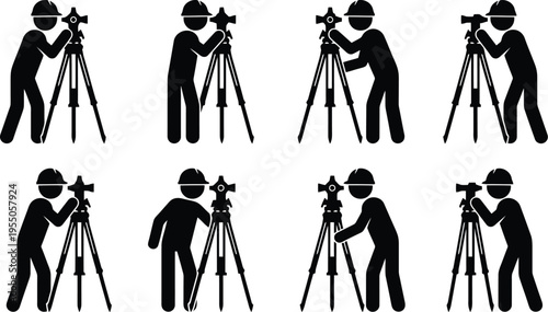 Surveyor Icon Set with Surveying Equipment wide