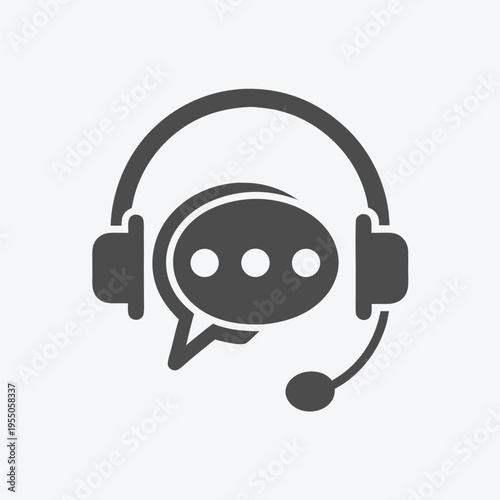 Dark gray headset with microphone and chat bubble conveys modern customer service concept