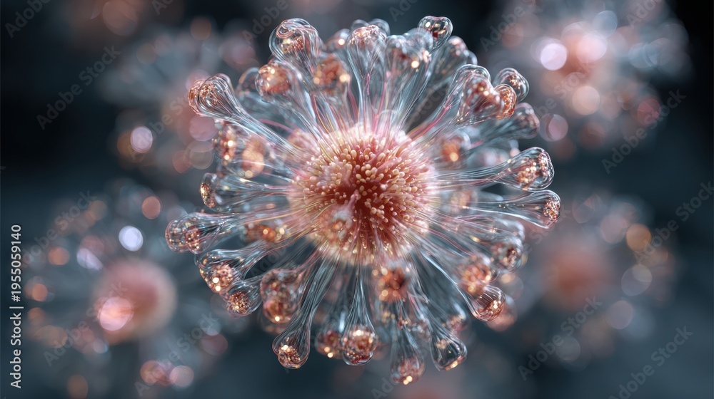 Fototapeta premium virus particle mutating and changing shape rapidly, concept of viral mutation and evolution