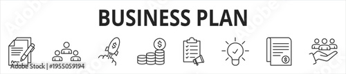 Business Plan web banner icon set outline multistyle vector illustrations concept