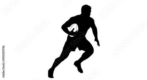 Rugby Player Silhouette Running with Ball