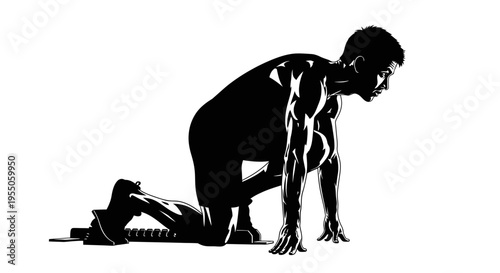 Sprinter in Starting Blocks Silhouette