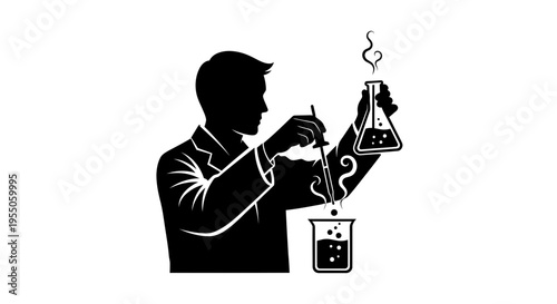 Scientist Performing Chemical Experiment Silhouette Icon