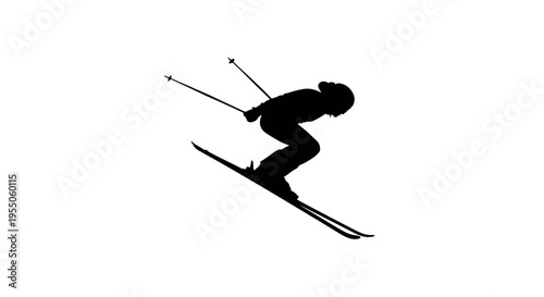 Silhouette of a Skier Jumping Downhill